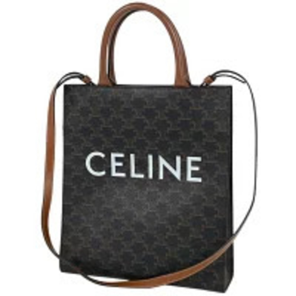 Celine Vertical Cabas Shoulder Bag Triomphe Tote Canvas Brown
